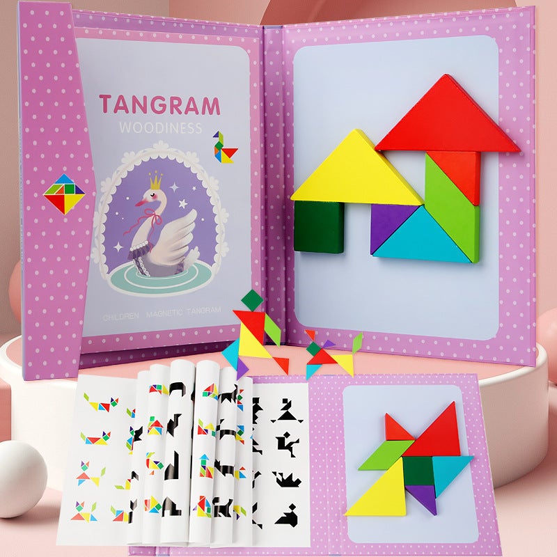 Colorful Wooden Magnetic Tangram Teaching Aids Kidsren'S Educational Early Education Toys Development Puzzles Magnetic Puzzle Fun - Image 1